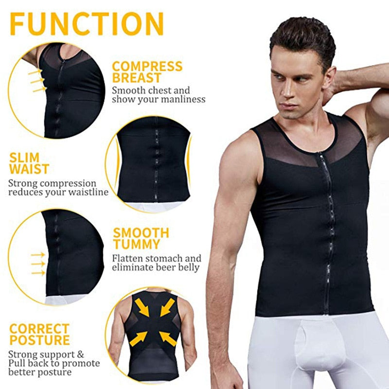 Mens Shapewear - Chest and Tummy Compression Vest - Kiwibay