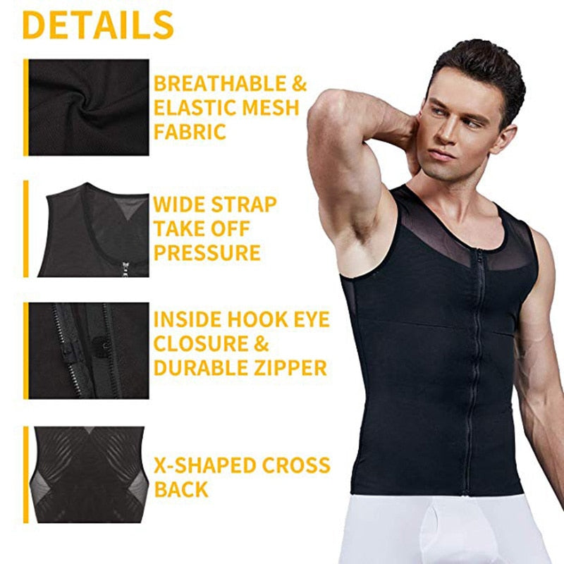 Mens Shapewear - Chest and Tummy Compression Vest - Kiwibay