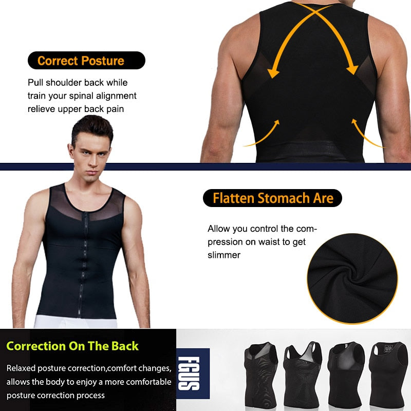 Mens Shapewear - Chest and Tummy Compression Vest - Kiwibay