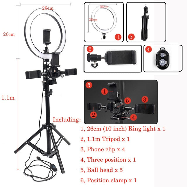 Selfie Ring Light With Tripod Phone Holder Clips - Kiwibay