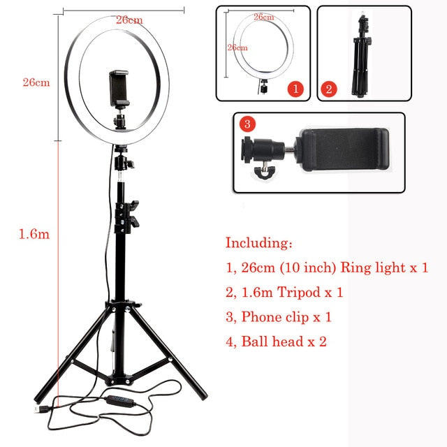 Selfie Ring Light With Tripod Phone Holder Clips - Kiwibay