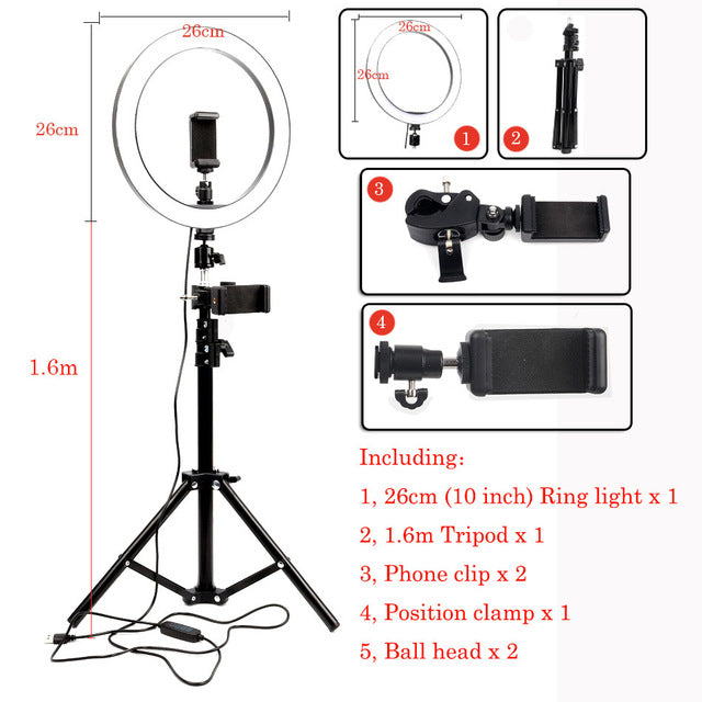 Selfie Ring Light With Tripod Phone Holder Clips - Kiwibay